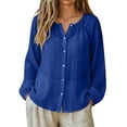 thumbnail image 1 of Striped Sweater for Women's Linen Button Shirt Raglan Long Sleeve Crew Neck Blouses Loose Upf Sun Protection Outdoor Athletic Tops XL, 1 of 8