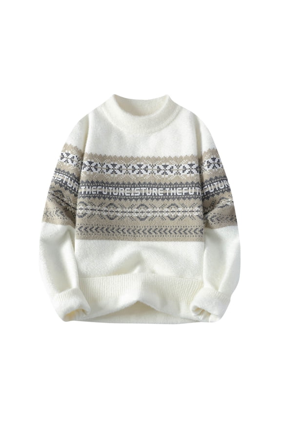 Striped Sweaters Men's Fall Winter Long Sleeve Sweatshirts Vintage Ethnic Pattern Knitwear Comfy Crewneck Warm Thick Sweater