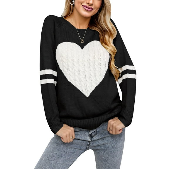 Striped Sweaters for Women Valentine's Day Cute Heart Print Crewneck Long Sleeve Knitted Sweaters Fall Winter Pullover Sweaters Alsol Lamesa