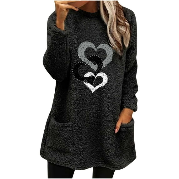 Striped Sweatshirt Women Plus Plus Size Fall Tops Round Neck Winter Loose Print Pocket Warm Long Sleeve Sweatshirt
