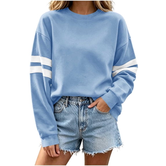 Striped Sweatshirt for Women Pullover Long Sleeve Sweatshirt Crewneck Pullover Tops Fall Fashion Outfit
