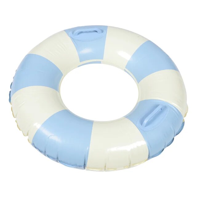 Striped Swim Ring Toys Handle Pool Float Adult Swimming Accessory