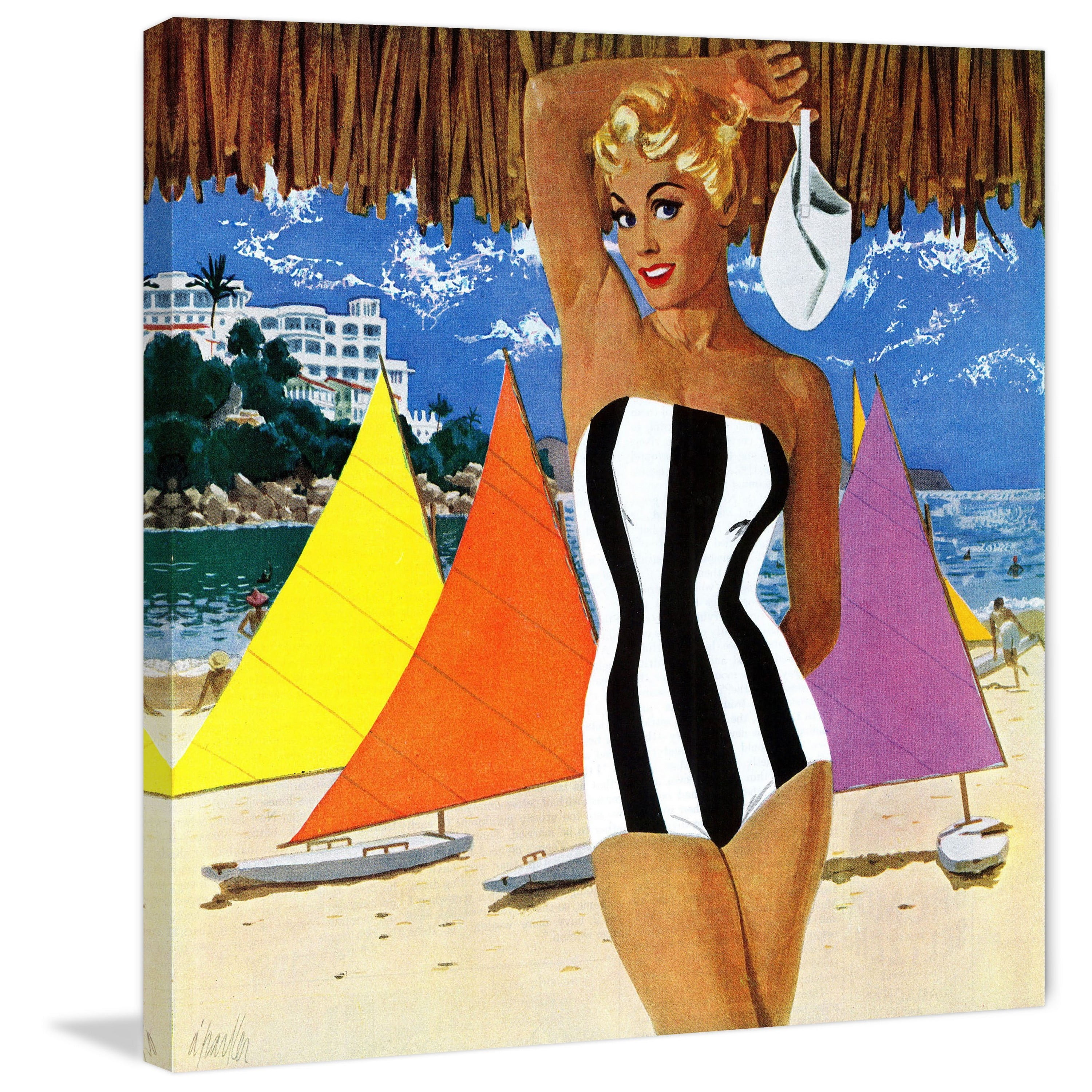 "Striped Swimsuit" Painting Print on Wrapped Canvas