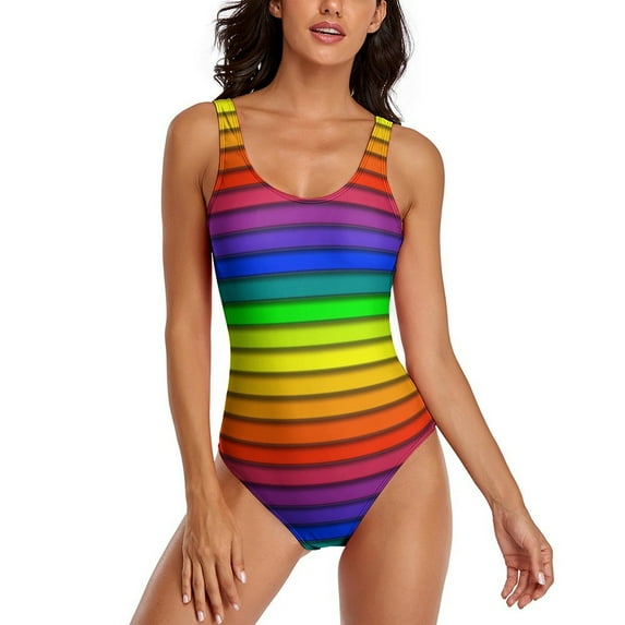 Striped Swimsuit Vertical Lines One Piece Swimwear Push Up Bodysuit Retro Holiday Rave Bathing Suit
