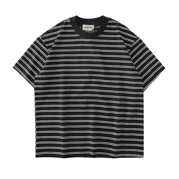 Striped T-Shirt Summer Men's Casual Loose Round Neck Short-Sleeved Outdoor Camping Silhouette Tops