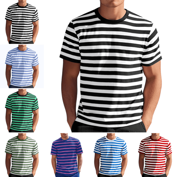 Striped T Shirt for Men Trendy Casual Short Sleeve Crew Neck Tshirts Summer Quick Dry Lightweight Regular Fit Lounge T-Shirts Black 3XL