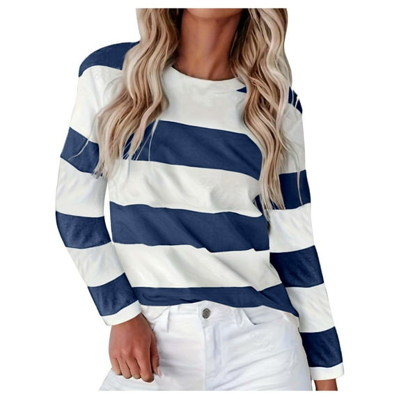 Striped T Shirts for Women Long Sleeve Crew Neck Color Block Tunic Blouses 2025 Fashion Fall Trendy Causal Basic Pullover Tops