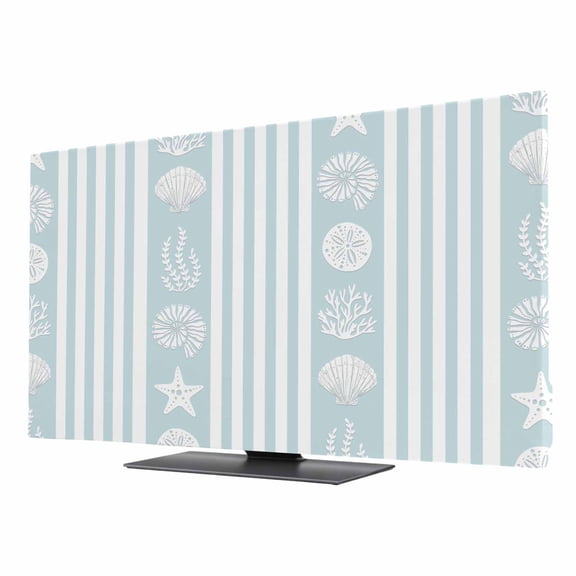 Striped TV Dust Cover 85 Inch, Ocean Light Blue Starfish Shell Jellyfish Coral Computer Monitor Cover Dustproof Stretchable Indoor TV Screen Protector for LED LCD Universal Monitors