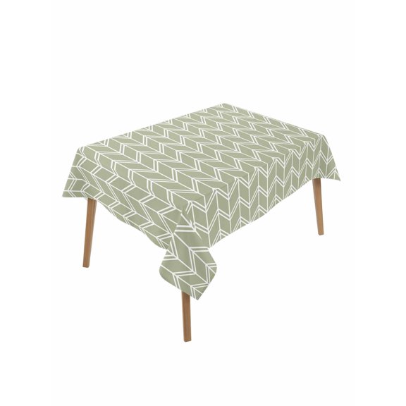 Striped Table Cloth 60x102 Inch Rectangle, Abstract Chevron White Line Sage Green Bohemian Waterproof Tablecloth Washable Table Cover for Party Picnic Dinner Decor