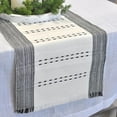 thumbnail image 1 of Striped Table Runner with Fringe Organic Cotton Woven Dash Rustic Farmhouse Cloth Dining Table Runner for Kitchen Buffet Table Boho Dresser Scarf Washable Chambray Textured Grey / off White 14"x72", 1 of 6