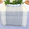 thumbnail image 1 of Striped Table Runner with Fringe Organic Cotton Woven Dash Rustic Farmhouse Cloth Dining Table Runner for Kitchen Buffet Table Boho Dresser Scarf Washable Chambray Textured Grey / off White 14"x72", 1 of 6