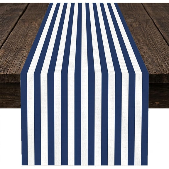 Striped Table Runner, Navy Blue White Cabana Striped Modern Minimalism Aesthetics Table Runner for Kitchen Dinning Table Decor Birthday Wedding Party 13x36 Inch