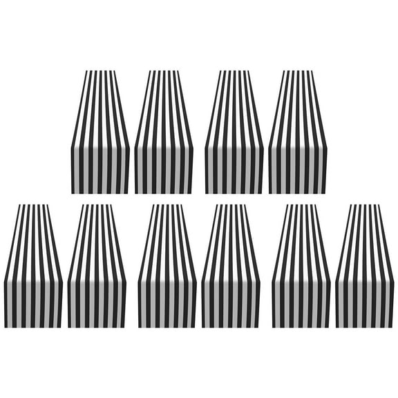 Striped Table Runner Polyester Table Decor Tablecloth for Indoor Outdoor Events Family Dinner(Black and White,10 Pack)