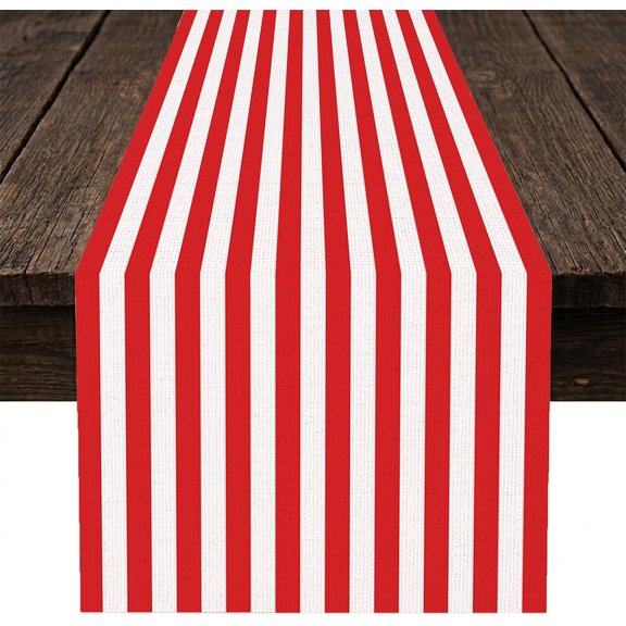 Striped Table Runner, Red White Vintage Striped Print Aesthetics Table Runner for Kitchen Dinning Table Decor Birthday Wedding Party 13x70 Inch
