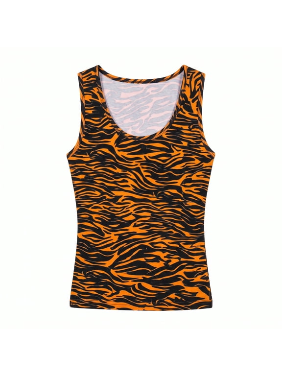 Striped Tank Top Y2k 2000s Leopard Emo Grunge Mcbling Spaghetti Strap Tops, Casual Dailywear