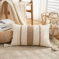 thumbnail image 1 of Striped Tassel Embroidered Decorative Pillow Cover, Rectangular Cushion Case, Sofa Throw Pillow Protector, Soft Fabric with Hidden Zipper Closure, for Living Room and Bedroom Accent Decor, B, 1 of 6