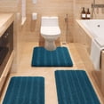 thumbnail image 1 of HAKUNA Striped Teal Blue Bathroom Rug Set 3 Pieces Ultra Soft, Non Slip Chenille Toilet Mat, Absorbent Plush Shaggy Bath Mats for Bathroom, Bedroom, Kitchen, 1 of 7