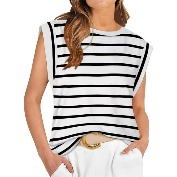 Striped Tee Shirts for Womens Crewneck Short Sleeve Loose Trendy Summer Tops Basic Tank Tops Alsol Lamesa