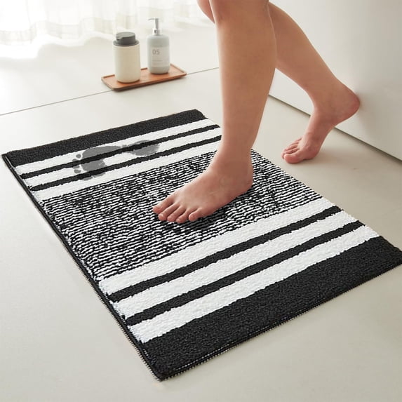 Striped Thick Fluffy Microfiber Bathroom Rug, Non Slip Latex Absorbent Gradient Stripe Bath Mat for Shower Entry Floor