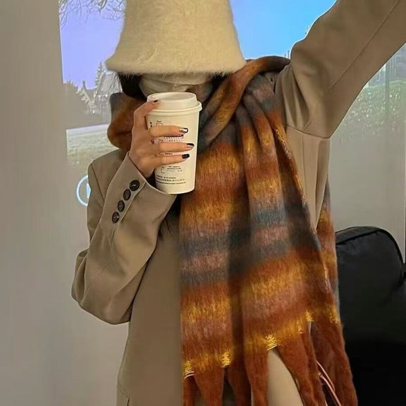 Striped Thick Scarf Winter Women 2025 High-end Warm Neck Scarf Versatile Couple Shawl Dual-use