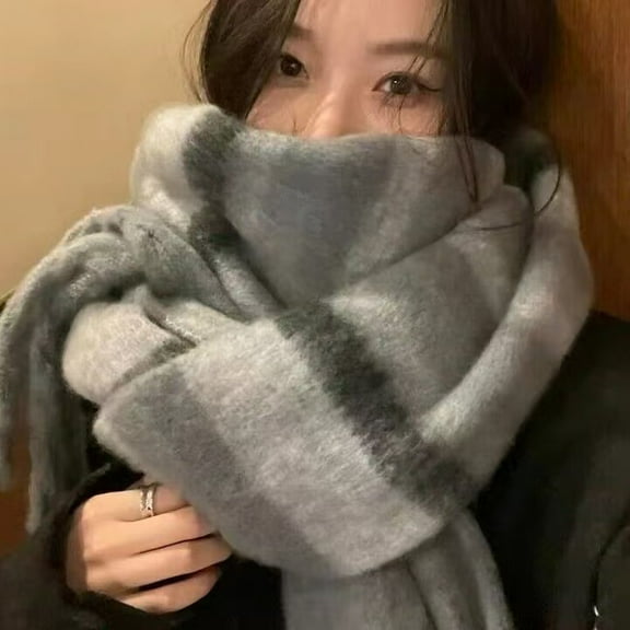 Striped Thick Scarf Winter Women 2025 High-end Warm Neck Scarf Versatile Couple Shawl Dual-use