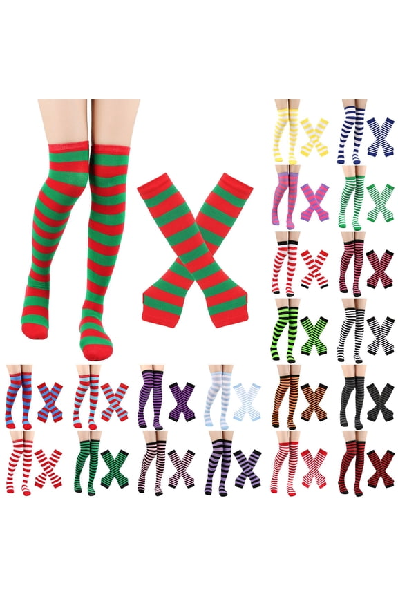 Striped Thigh High Socks for Women Stretchable Knit Leg Wear in Seasonal Designs