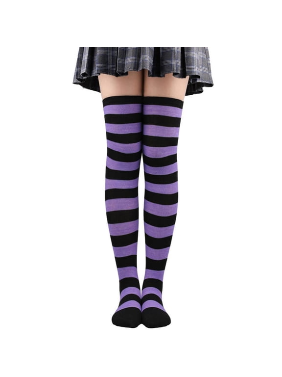 Striped Thigh High Stockings Elastic Over The Knee Long Socks for Daily or Cosplay