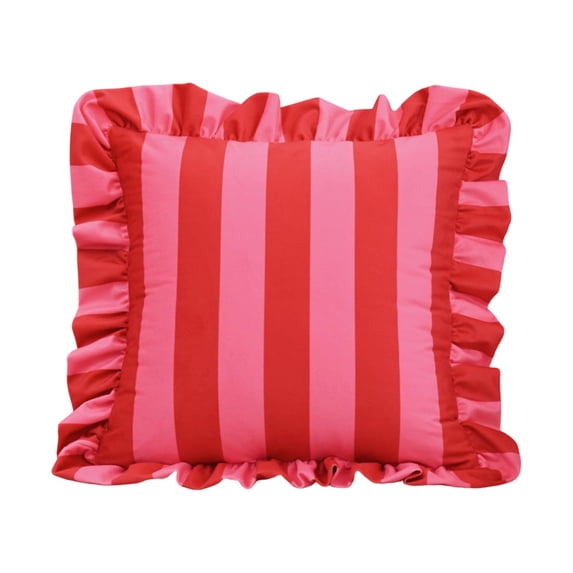 Striped Throw Pillow Cover 18X18 Inch Pink Red Ruffled Decorative Throw Pillow Covers Throw Pillow Covers for Couch Living Room Pillow Covers for Home Sofa Decor 1 Pack