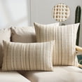 thumbnail image 1 of Striped Throw Pillow Covers Set of 2 Beige Textured Boucle Chic Morden Boho Accent Farmhouse Square Decorative Couch Pillow Covers for Home Decor Bed Sofa Living Room, 1 of 7