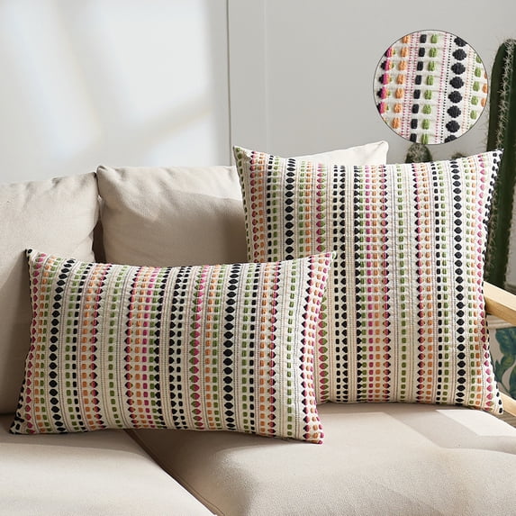 Striped Throw Pillow Covers Set of 2 Beige Textured Boucle Chic Morden Boho Accent Farmhouse Square Decorative Couch Pillow Covers for Home Decor Bed Sofa Living Room
