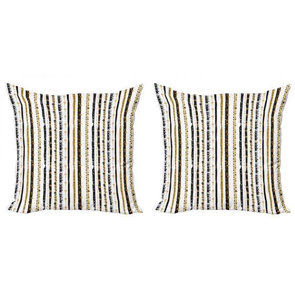 Ambesonne Victorian Throw Pillow Cover 2 Pack, Vertical Lines Rounds, 18", Black Yellow