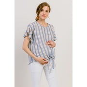 LACLEF Striped Tie Front Short Sleeve Maternity Blouse