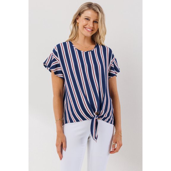 Striped Tie Front Short Sleeve Maternity Blouse
