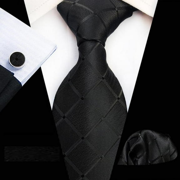 Striped Tie Set 3pcs Men Striped Necktie with Cufflinks Tie and Pocket Square Suit Decoration Fashion Accessories