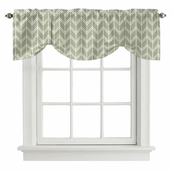 Striped Tie Up Valance for Windows Abstract Chevron White Line Sage Green Bohemian Adjustable Curtain Valance Rod Pocket Balloon Shade Window Treatment for Kitchen Living Room Bedroom 42x12inch