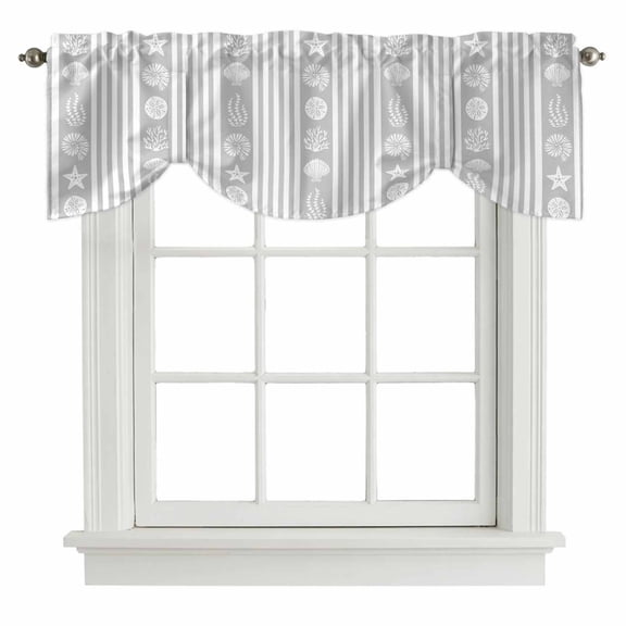 Striped Tie Up Valance for Windows Ocean Grey Starfish Shell Jellyfish Coral Adjustable Curtain Valance Rod Pocket Balloon Shade Window Treatment for Kitchen Living Room Bedroom 42x18inch