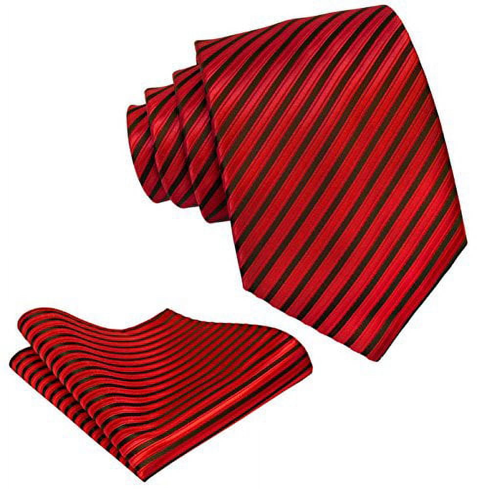 Striped Ties for Men Woven Necktie + Pocket Square Mens Ties Neck Tie Red w/ Black