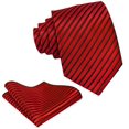thumbnail image 1 of Striped Ties for Men - Woven Necktie + Pocket Square - Mens Ties Neck Tie - Red w/ Black, 1 of 2