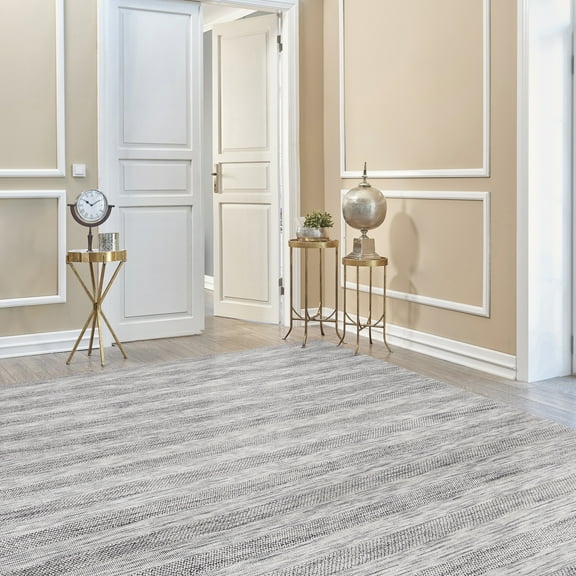 Striped Tonal Area Rug Grey Tones 2' X 3' 2' x 3' Living Room,Entryway