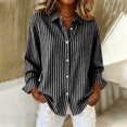 thumbnail image 1 of Striped Top for Women Button Down Collared Blouse Business Outfits,Work Office Soft,T-Shirt Black XXL, 1 of 5