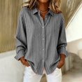 thumbnail image 1 of Striped Top for Women Button Down Collared Blouse Business Outfits,Work Office Soft,T-Shirt Gray XL, 1 of 5