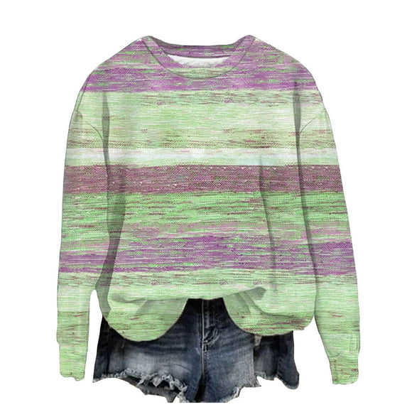 Striped Tops Long Sleeve Crewneck Sweatshirts Relaxed Fit Casual Spring Winter Pullovers Womens Trendy 2025 (2XL, Green 01)
