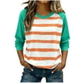 thumbnail image 1 of Striped Tops for Women Raglan Long Sleeve Crewneck Casual Lightweight Colorblock Sweatshirts Loose Fit (L, Green), 1 of 5