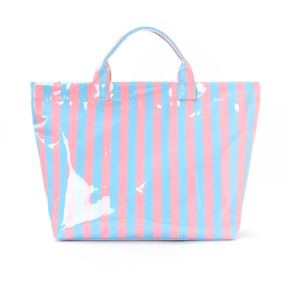 Striped Tote Bag Stylish And Lightweight Handbag Large Capacity Portable Travel Bag Lightweight Commuting Handbag Blue and Pink