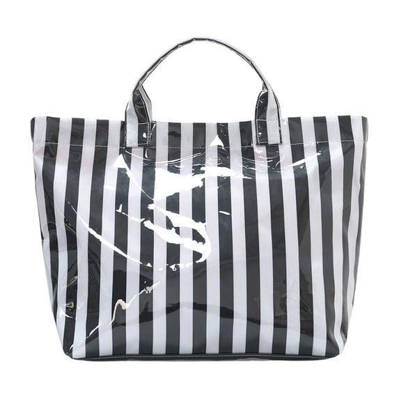 Striped Tote Bag - Waterproof Glossy PVC Large Capacity Handbag For Beach Shopping Travel(2#Black)