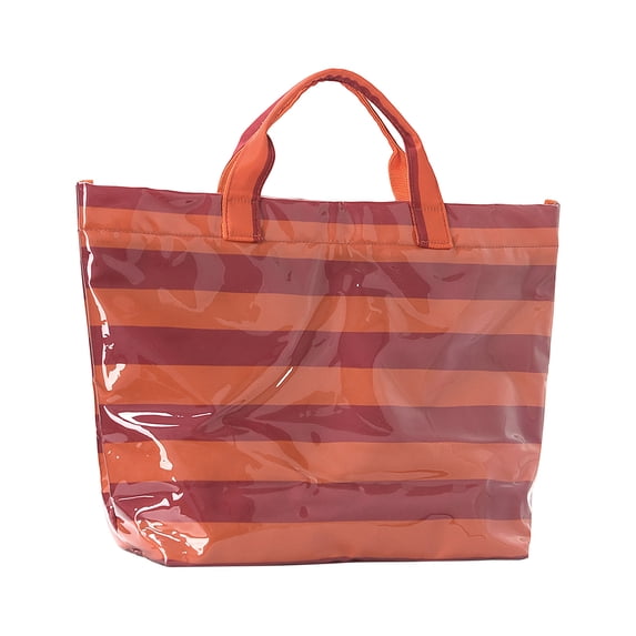 Striped Tote Purse, 16×12×6 In Waterproof Beach Bag, Large PVC Retro Casual Handbag For Travel Shopping Gym(Saffron)