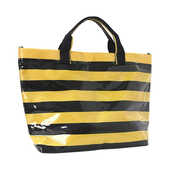 Striped Tote Purse, 16×12×6 In Waterproof Beach Bag, Large PVC Retro Casual Handbag For Travel Shopping Gym(Yellow)
