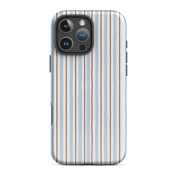 Striped Tough Case for iPhone 11-13 Mini, Blue Tan Protective Phone Cover