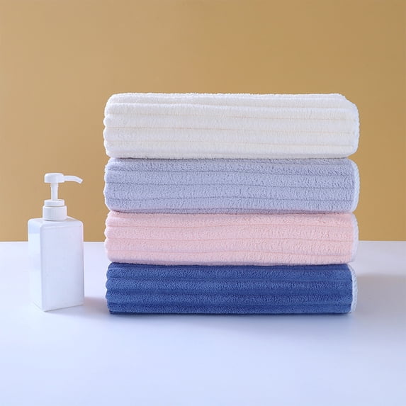 Striped Towel Face Towel, Quick-dry Coral Fleece Bath and Hair Drying Cloth with Absorbent Edges for Men and Women, Soft Gray Polyester Bathroom Accessory, Topliu