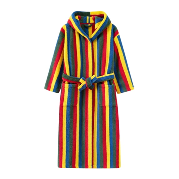 Striped Towel Robe for Women Men's Autumn Winter Thickened Casual Long Sleeved Printed Robe For Homewear Kimono Bathrobe Multicolour L